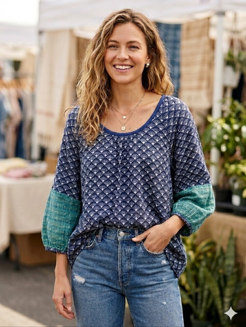 💕ACE & JIG💕 Heather Top Reversible ~ Kenti/Kasuri Print Medium